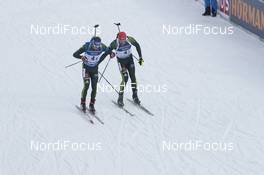 12.01.2018, Ruhpolding, Germany (GER): Simon Schempp (GER), Arnd Peiffer (GER), (l-r) -  IBU world cup biathlon, relay men, Ruhpolding (GER). www.nordicfocus.com. © Manzoni/NordicFocus. Every downloaded picture is fee-liable.
