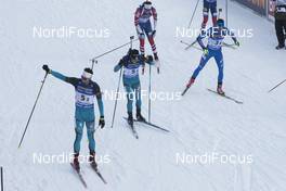 12.01.2018, Ruhpolding, Germany (GER): Martin Fourcade (FRA), Antonin Guigonnat (FRA), Thierry Chenal (ITA), (l-r) -  IBU world cup biathlon, relay men, Ruhpolding (GER). www.nordicfocus.com. © Manzoni/NordicFocus. Every downloaded picture is fee-liable.