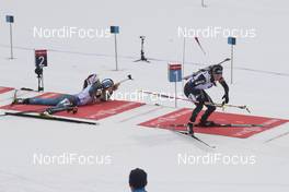 13.01.2018, Ruhpolding, Germany (GER): Celia Aymonier (FRA), Aita Gasparin (SUI), (l-r) -  IBU world cup biathlon, relay women, Ruhpolding (GER). www.nordicfocus.com. © Manzoni/NordicFocus. Every downloaded picture is fee-liable.