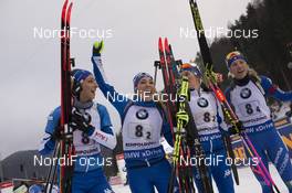 13.01.2018, Ruhpolding, Germany (GER): Lisa Vittozzi (ITA), Dorothea Wierer (ITA), Nicole Gontier (ITA), Federica Sanfilippo (ITA), (l-r) -  IBU world cup biathlon, relay women, Ruhpolding (GER). www.nordicfocus.com. © Manzoni/NordicFocus. Every downloaded picture is fee-liable.