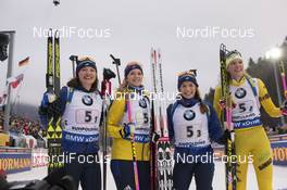 13.01.2018, Ruhpolding, Germany (GER): Linn Persson (SWE), Mona Brorsson (SWE), Anna Magnusson (SWE), Hanna Oeberg (SWE), (l-r) -  IBU world cup biathlon, relay women, Ruhpolding (GER). www.nordicfocus.com. © Manzoni/NordicFocus. Every downloaded picture is fee-liable.