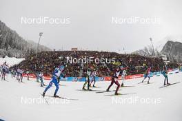 21.01.2018, Antholz, Italy (ITA): Lukas Hofer (ITA), Arnd Peiffer (GER), Tarjei Boe (NOR), Jakov Fak (SLO), Anton Shipulin (RUS), Johannes Thingnes Boe (NOR), Martin Fourcade (FRA), (l-r) -  IBU world cup biathlon, mass men, Antholz (ITA). www.nordicfocus.com. © Manzoni/NordicFocus. Every downloaded picture is fee-liable.