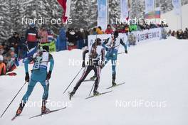 21.01.2018, Antholz, Italy (ITA): Emilien Jacquelin (FRA), Simon Eder (AUT), Quentin Fillon Maillet (FRA), (l-r) -  IBU world cup biathlon, mass men, Antholz (ITA). www.nordicfocus.com. © Manzoni/NordicFocus. Every downloaded picture is fee-liable.