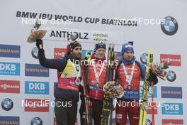 20.01.2018, Antholz, Italy (ITA): Martin Fourcade (FRA), Johannes Thingnes Boe (NOR), Anton Shipulin (RUS), (l-r) -  IBU world cup biathlon, pursuit men, Antholz (ITA). www.nordicfocus.com. © Manzoni/NordicFocus. Every downloaded picture is fee-liable.