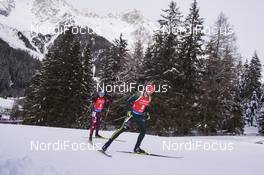 20.01.2018, Antholz, Italy (ITA): Anton Shipulin (RUS), Arnd Peiffer (GER), (l-r) -  IBU world cup biathlon, pursuit men, Antholz (ITA). www.nordicfocus.com. © Manzoni/NordicFocus. Every downloaded picture is fee-liable.
