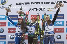 20.01.2018, Antholz, Italy (ITA): Dorothea Wierer (ITA), Laura Dahlmeier (GER), Darya Domracheva (BLR), (l-r) -  IBU world cup biathlon, pursuit women, Antholz (ITA). www.nordicfocus.com. © Manzoni/NordicFocus. Every downloaded picture is fee-liable.