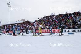 10.03.2018, Kontiolahti, Finland (FIN): Start of the race, Vanessa Hinz (GER), Iryna Varvynets (UKR), Mona Brorsson (SWE), Lisa Theresa Hauser (AUT), Anais Chevalier (FRA) - IBU world cup biathlon, single mixed relay, Kontiolahti (FIN). www.nordicfocus.com. © Manzoni/NordicFocus. Every downloaded picture is fee-liable.