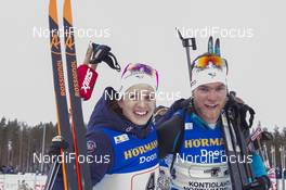 10.03.2018, Kontiolahti, Finland (FIN): Anais Chevalier (FRA), Antonin Guigonnat (FRA), (l-r) - IBU world cup biathlon, single mixed relay, Kontiolahti (FIN). www.nordicfocus.com. © Manzoni/NordicFocus. Every downloaded picture is fee-liable.