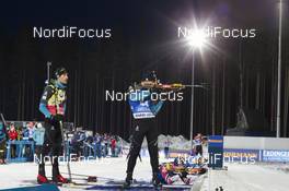 08.03.2018, Kontiolahti, Finland (FIN): Martin Fourcade (FRA), Antonin Guigonnat (FRA), (l-r) -  IBU world cup biathlon, sprint men, Kontiolahti (FIN). www.nordicfocus.com. © Manzoni/NordicFocus. Every downloaded picture is fee-liable.