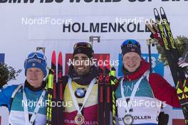 17.03.2018, Oslo, Norway (NOR): Lukas Hofer (ITA), Martin Fourcade (FRA), Johannes Thingnes Boe (NOR), (l-r) - IBU world cup biathlon, pursuit men, Oslo (NOR). www.nordicfocus.com. © Manzoni/NordicFocus. Every downloaded picture is fee-liable.