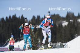 18.03.2018, Oslo, Norway (NOR): Celia Aymonier (FRA), Mari Laukkanen (FIN), (l-r) - IBU world cup biathlon, pursuit women, Oslo (NOR). www.nordicfocus.com. © Manzoni/NordicFocus. Every downloaded picture is fee-liable.