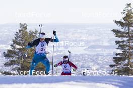 18.03.2018, Oslo, Norway (NOR): Emilien Jacquelin (FRA), Christian Gow (CAN), (l-r) - IBU world cup biathlon, relay men, Oslo (NOR). www.nordicfocus.com. © Manzoni/NordicFocus. Every downloaded picture is fee-liable.
