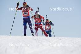 17.03.2018, Oslo, Norway (NOR): Ekaterina Avvakumova (KOR), Julia Ransom (CAN), Jessica Jislova (CZE), (l-r) - IBU world cup biathlon, relay women, Oslo (NOR). www.nordicfocus.com. © Manzoni/NordicFocus. Every downloaded picture is fee-liable.