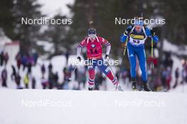 15.03.2018, Oslo, Norway (NOR): Johannes Thingnes Boe (NOR), Sean Doherty (USA), (l-r) - IBU world cup biathlon, sprint men, Oslo (NOR). www.nordicfocus.com. © Manzoni/NordicFocus. Every downloaded picture is fee-liable.