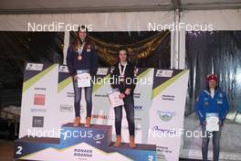 27.01.2018, Ridnaun, Italy (ITA): Chloe Chevalier (FRA), Julia Simon (FRA), Karin Oberhofer (ITA), (l-r) - IBU Open European championships biathlon, medals, Ridnaun (ITA). www.nordicfocus.com. © Manzoni/NordicFocus. Every downloaded picture is fee-liable.