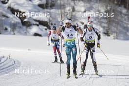 27.01.2018, Ridnaun, Italy (ITA): Vetle Sjaastad Christiansen (NOR), Simon Fourcade (FRA), Florent Claude (BEL), (l-r) - IBU Open European championships biathlon, pursuit men, Ridnaun (ITA). www.nordicfocus.com. © Manzoni/NordicFocus. Every downloaded picture is fee-liable.