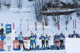 27.01.2018, Ridnaun, Italy (ITA): Chloe Chevalier (FRA), Nadine Horchler (GER), Christina Rieder (AUT), Baiba Bendika (LAT), Fuyuko Tachizaki (JPN), (l-r) - IBU Open European championships biathlon, pursuit women, Ridnaun (ITA). www.nordicfocus.com. © Manzoni/NordicFocus. Every downloaded picture is fee-liable.