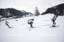 26.01.2018, Ridnaun, Italy (ITA): Mihail Usov (MDA), David Zobel (GER), Vetle Sjaastad Christiansen (NOR), (l-r) - IBU Open European championships biathlon, sprint men, Ridnaun (ITA). www.nordicfocus.com. © Manzoni/NordicFocus. Every downloaded picture is fee-liable.