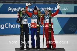 15.02.2018, Pyeongchang, Korea (KOR): Jakov Fak (SLO), Johannes Thingnes Boe (NOR), Dominik Landertinger (AUT), (l-r) - XXIII. Olympic Winter Games Pyeongchang 2018, biathlon, individual men, Pyeongchang (KOR). www.nordicfocus.com. © Thibaut/NordicFocus. Every downloaded picture is fee-liable.