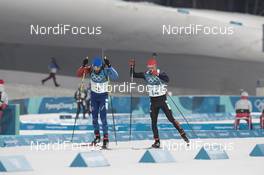 18.02.2018, Pyeongchang, Korea (KOR): Martin Fourcade (FRA), Simon Schempp (GER), (l-r) - XXIII. Olympic Winter Games Pyeongchang 2018, biathlon, mass men, Pyeongchang (KOR). www.nordicfocus.com. © Manzoni/NordicFocus. Every downloaded picture is fee-liable.