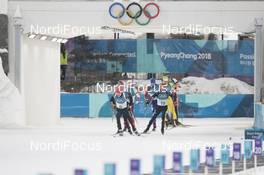 18.02.2018, Pyeongchang, Korea (KOR): Benedikt Doll (GER), Martin Fourcade (FRA), Erik Lesser (GER), (l-r) - XXIII. Olympic Winter Games Pyeongchang 2018, biathlon, mass men, Pyeongchang (KOR). www.nordicfocus.com. © Manzoni/NordicFocus. Every downloaded picture is fee-liable.