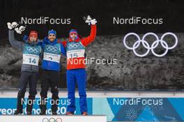 18.02.2018, Pyeongchang, Korea (KOR): Simon Schempp (GER), Martin Fourcade (FRA), Emil Hegle Svendsen (NOR), (l-r) - XXIII. Olympic Winter Games Pyeongchang 2018, biathlon, mass men, Pyeongchang (KOR). www.nordicfocus.com. © Manzoni/NordicFocus. Every downloaded picture is fee-liable.