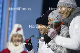 13.02.2018, Pyeongchang, Korea (KOR): Anais Bescond (FRA), Laura Dahlmeier (GER), Anastasiya Kuzmina (SVK), (l-r) - XXIII. Olympic Winter Games Pyeongchang 2018, biathlon, medals, Pyeongchang (KOR). www.nordicfocus.com. © Manzoni/NordicFocus. Every downloaded picture is fee-liable.