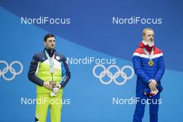 16.02.2018, Pyeongchang, Korea (KOR): Jakov Fak (SLO), Johannes Thingnes Boe (NOR), (l-r) - XXIII. Olympic Winter Games Pyeongchang 2018, biathlon, medals, Pyeongchang (KOR). www.nordicfocus.com. © Manzoni/NordicFocus. Every downloaded picture is fee-liable.