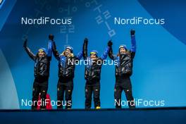 23.02.2018, Pyeongchang, Korea (KOR): Linn Persson (SWE), Mona Brorsson (SWE), Anna Magnusson (SWE), Hanna Oeberg (SWE), (l-r) - XXIII. Olympic Winter Games Pyeongchang 2018, biathlon, medals, Pyeongchang (KOR). www.nordicfocus.com. © Modica/NordicFocus. Every downloaded picture is fee-liable.