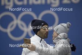 13.02.2018, Pyeongchang, Korea (KOR): Martin Fourcade (FRA), Benedikt Doll (GER), (l-r) - XXIII. Olympic Winter Games Pyeongchang 2018, biathlon, medals, Pyeongchang (KOR). www.nordicfocus.com. © Manzoni/NordicFocus. Every downloaded picture is fee-liable.