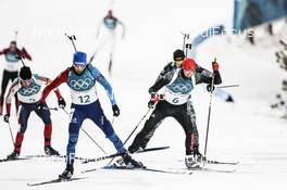 12.02.2018, Pyeongchang, Korea (KOR): Simon Desthieux (FRA), Benedikt Doll (GER), (l-r)  - XXIII. Olympic Winter Games Pyeongchang 2018, biathlon, pursuit men, Pyeongchang (KOR). www.nordicfocus.com. © Modica/NordicFocus. Every downloaded picture is fee-liable.