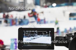 12.02.2018, Pyeongchang, Korea (KOR): Event Feature: undefined athlete competes while a video cam films - XXIII. Olympic Winter Games Pyeongchang 2018, biathlon, pursuit men, Pyeongchang (KOR). www.nordicfocus.com. © Manzoni/NordicFocus. Every downloaded picture is fee-liable.