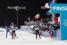 12.02.2018, Pyeongchang, Korea (KOR): Tarjei Boe (NOR), Benjamin Weger (SUI), Simon Schempp (GER), (l-r) - XXIII. Olympic Winter Games Pyeongchang 2018, biathlon, pursuit men, Pyeongchang (KOR). www.nordicfocus.com. © Manzoni/NordicFocus. Every downloaded picture is fee-liable.