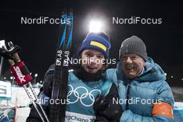 12.02.2018, Pyeongchang, Korea (KOR): Sebastian Samuelsson (SWE), Olle Dahlin (SWE), IBU vice president, (l-r) - XXIII. Olympic Winter Games Pyeongchang 2018, biathlon, pursuit men, Pyeongchang (KOR). www.nordicfocus.com. © Manzoni/NordicFocus. Every downloaded picture is fee-liable.