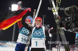 12.02.2018, Pyeongchang, Korea (KOR): Anais Bescond (FRA), Laura Dahlmeier (GER), (l-r) - XXIII. Olympic Winter Games Pyeongchang 2018, biathlon, pursuit women, Pyeongchang (KOR). www.nordicfocus.com. © Manzoni/NordicFocus. Every downloaded picture is fee-liable.