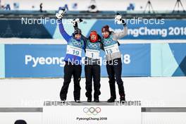 12.02.2018, Pyeongchang, Korea (KOR): Anais Bescond (FRA), Laura Dahlmeier (GER), Anastasiya Kuzmina (SVK), (l-r) - XXIII. Olympic Winter Games Pyeongchang 2018, biathlon, pursuit women, Pyeongchang (KOR). www.nordicfocus.com. © Modica/NordicFocus. Every downloaded picture is fee-liable.