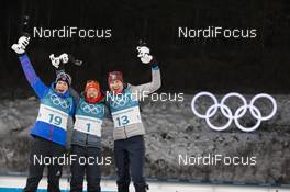 12.02.2018, Pyeongchang, Korea (KOR): Anais Bescond (FRA), Laura Dahlmeier (GER), Anastasiya Kuzmina (SVK), (l-r) - XXIII. Olympic Winter Games Pyeongchang 2018, biathlon, pursuit women, Pyeongchang (KOR). www.nordicfocus.com. © Manzoni/NordicFocus. Every downloaded picture is fee-liable.