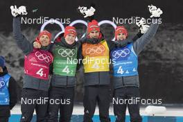 23.02.2018, Pyeongchang, Korea (KOR): Erik Lesser (GER), Benedikt Doll (GER), Arnd Peiffer (GER), Simon Schempp (GER), (l-r), (l-r) - XXIII. Olympic Winter Games Pyeongchang 2018, biathlon, relay men, Pyeongchang (KOR). www.nordicfocus.com. © Manzoni/NordicFocus. Every downloaded picture is fee-liable.
