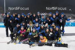 23.02.2018, Pyeongchang, Korea (KOR): Peppe Femling (SWE), Jesper Nelin (SWE), Sebastian Samuelsson (SWE), Fredrik Lindstroem (SWE), (l-r), (l-r) - XXIII. Olympic Winter Games Pyeongchang 2018, biathlon, relay men, Pyeongchang (KOR). www.nordicfocus.com. © Manzoni/NordicFocus. Every downloaded picture is fee-liable.