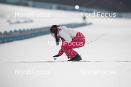 23.02.2018, Pyeongchang, Korea (KOR): Event Feature: volunteer cleans the finish line - XXIII. Olympic Winter Games Pyeongchang 2018, biathlon, relay men, Pyeongchang (KOR). www.nordicfocus.com. © Manzoni/NordicFocus. Every downloaded picture is fee-liable.