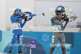 10.02.2018, Pyeongchang, Korea (KOR): Dorothea Wierer (ITA), Natalja Kocergina (LTU), (l-r) - XXIII. Olympic Winter Games Pyeongchang 2018, biathlon, sprint women, Pyeongchang (KOR). www.nordicfocus.com. © Manzoni/NordicFocus. Every downloaded picture is fee-liable.