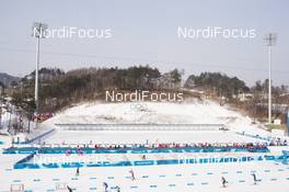 10.02.2018, Pyeongchang, Korea (KOR): Event Feature: Overview over the biathlon shooting range - XXIII. Olympic Winter Games Pyeongchang 2018, biathlon, sprint women, Pyeongchang (KOR). www.nordicfocus.com. © Manzoni/NordicFocus. Every downloaded picture is fee-liable.