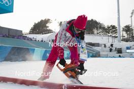 18.02.2018, Pyeongchang, Korea (KOR): Event Feature: female volunteer with the chainsaw at work - XXIII. Olympic Winter Games Pyeongchang 2018, biathlon, training, Pyeongchang (KOR). www.nordicfocus.com. © Manzoni/NordicFocus. Every downloaded picture is fee-liable.