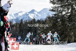 01.01.2018, Lenzerheide, Switzerland (SUI): Maicol Rastelli (ITA), Jean Marc Gaillard (FRA), Niklas Dyrhaug (NOR), Daniel Rickardsson (SWE), Maurice Manificat (FRA), (l-r)  - FIS world cup cross-country, tour de ski, pursuit men, Lenzerheide (SUI). www.nordicfocus.com. © Modica/NordicFocus. Every downloaded picture is fee-liable.