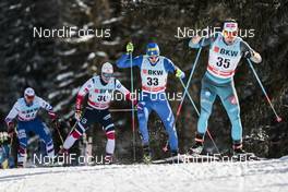 01.01.2018, Lenzerheide, Switzerland (SUI): Sindre Bjoernestad Skar (NOR), Dietmar Noeckler (ITA), Adrien Backscheider (FRA), (l-r)  - FIS world cup cross-country, tour de ski, pursuit men, Lenzerheide (SUI). www.nordicfocus.com. © Modica/NordicFocus. Every downloaded picture is fee-liable.