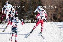 01.01.2018, Lenzerheide, Switzerland (SUI): Hans Christer Holund (NOR), Martin Johnsrud Sundby (NOR), Alex Harvey (CAN), Iivo Niskanen (FIN), (l-r)  - FIS world cup cross-country, tour de ski, pursuit men, Lenzerheide (SUI). www.nordicfocus.com. © Modica/NordicFocus. Every downloaded picture is fee-liable.