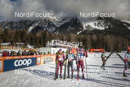 01.01.2018, Lenzerheide, Switzerland (SUI): Sergey Ustiugov (RUS), Dario Cologna (SUI), Alexander Bolshunov (RUS), (l-r)  - FIS world cup cross-country, tour de ski, pursuit men, Lenzerheide (SUI). www.nordicfocus.com. © Modica/NordicFocus. Every downloaded picture is fee-liable.