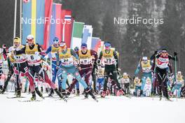 04.01.2018, Oberstdorf, Germany (GER): Martin Johnsrud Sundby (NOR), Dominik Baldauf (AUT), Adrien Backscheider (FRA), Francesco De Fabiani (ITA), Marcus Hellner (SWE), Jonas Dobler (GER), Dario Cologna (SUI), (l-r)  - FIS world cup cross-country, tour de ski, mass men, Oberstdorf (GER). www.nordicfocus.com. © Modica/NordicFocus. Every downloaded picture is fee-liable.