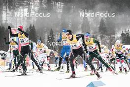 04.01.2018, Oberstdorf, Germany (GER): Jonas Baumann (SUI), Toni Livers (SUI), Jonas Dobler (GER), (l-r)  - FIS world cup cross-country, tour de ski, mass men, Oberstdorf (GER). www.nordicfocus.com. © Modica/NordicFocus. Every downloaded picture is fee-liable.