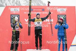 04.01.2018, Oberstdorf, Germany (GER): Sindre Bjoernestad Skar (NOR), Emil Iversen (NOR), Francesco De Fabiani (ITA), (l-r)  - FIS world cup cross-country, tour de ski, mass men, Oberstdorf (GER). www.nordicfocus.com. © Modica/NordicFocus. Every downloaded picture is fee-liable.